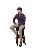 BURNT VIOLET WITH IVORY & WHITE DOTTED PRINT COTTON SHIRT